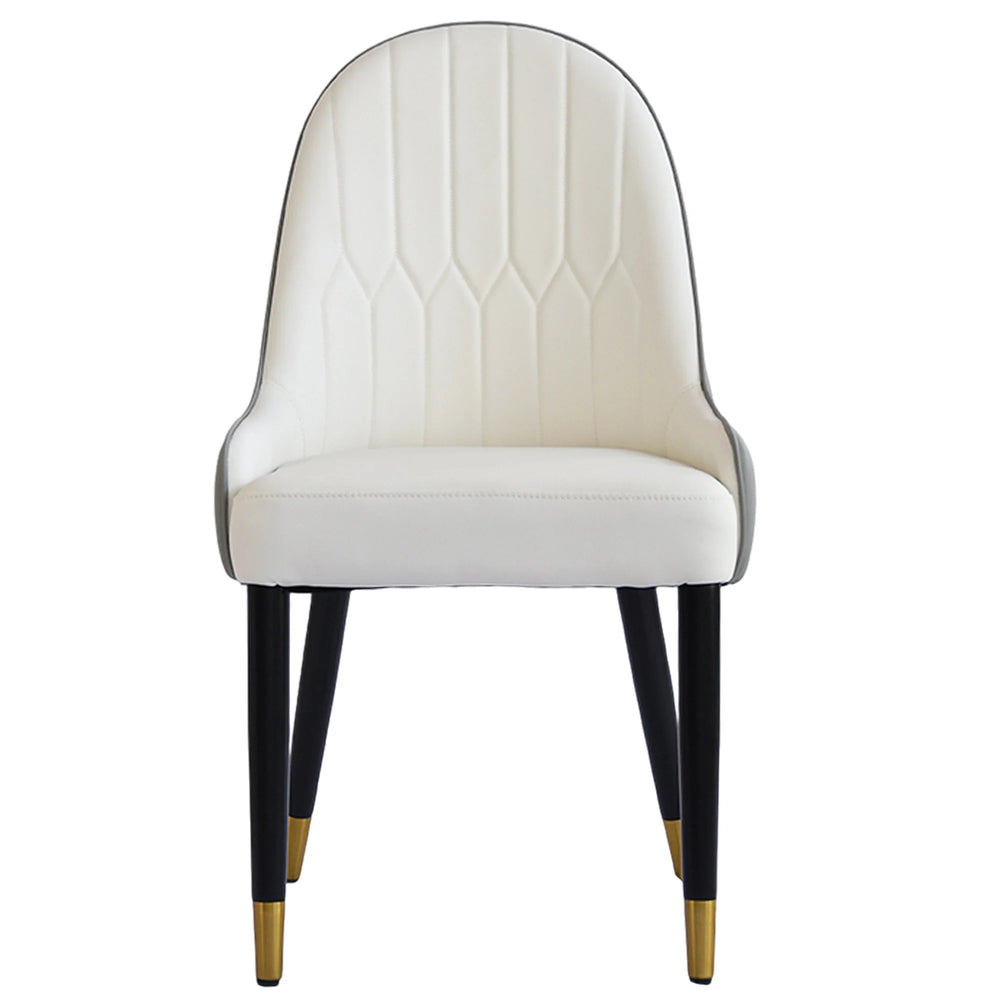 Vegan Full Back Dining Chair | White PU Leather Gray Back Set of 2