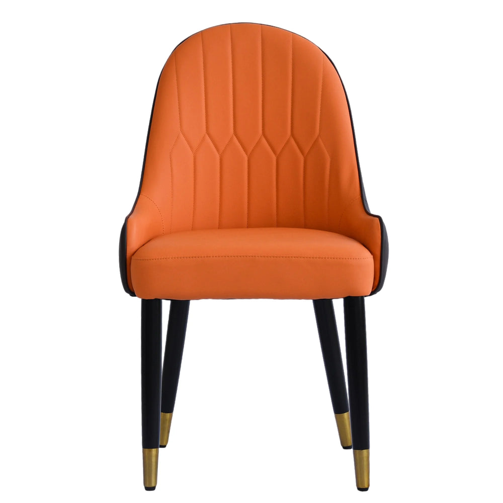 Vegan Full Back Dining Chair | Orange PU Leather Set of 2