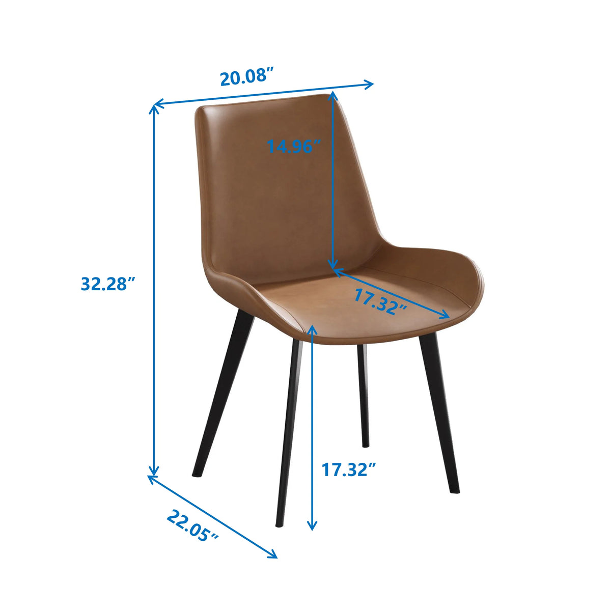 Vegan Full Back Dining Chair | Brown PU Leather Set of 2