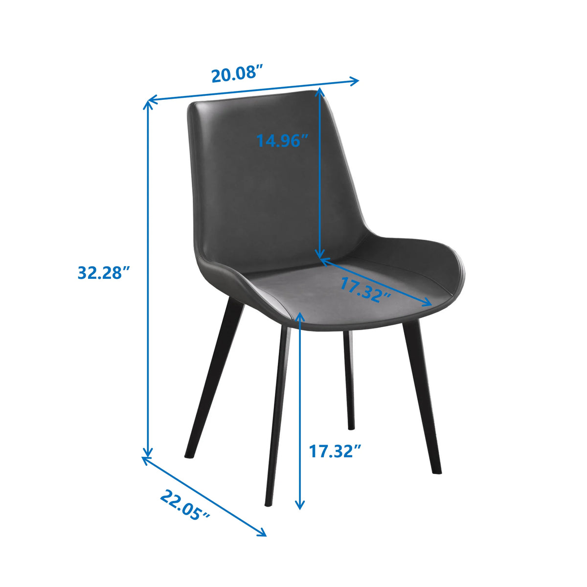 Vegan Full Back Dining Chair | Gray PU Leather Set of 2
