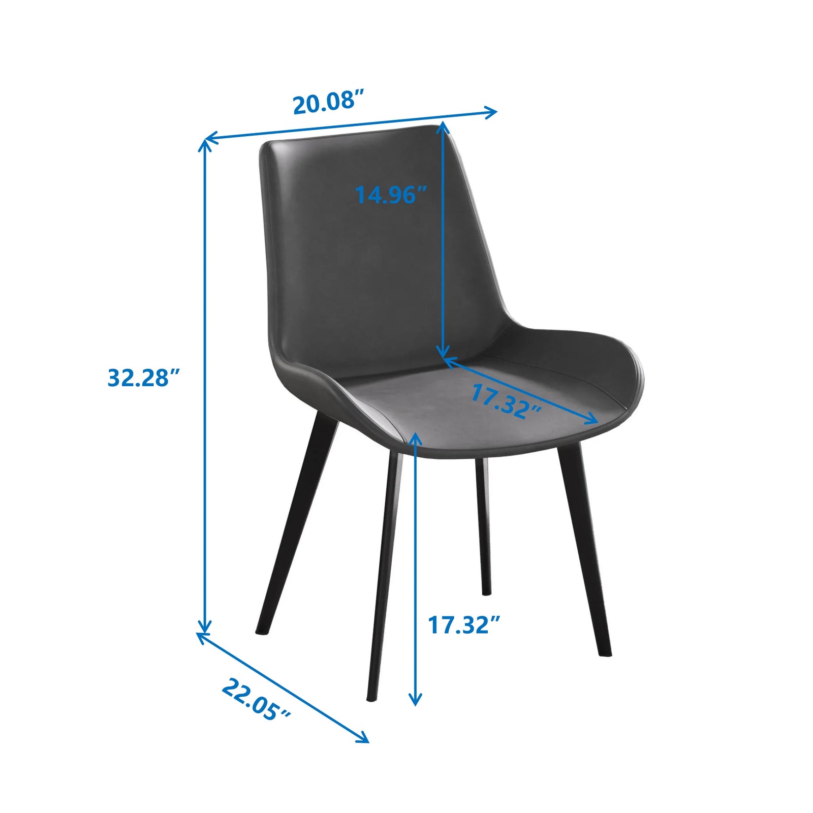 Vegan Full Back Dining Chair | Gray PU Leather Set of 2