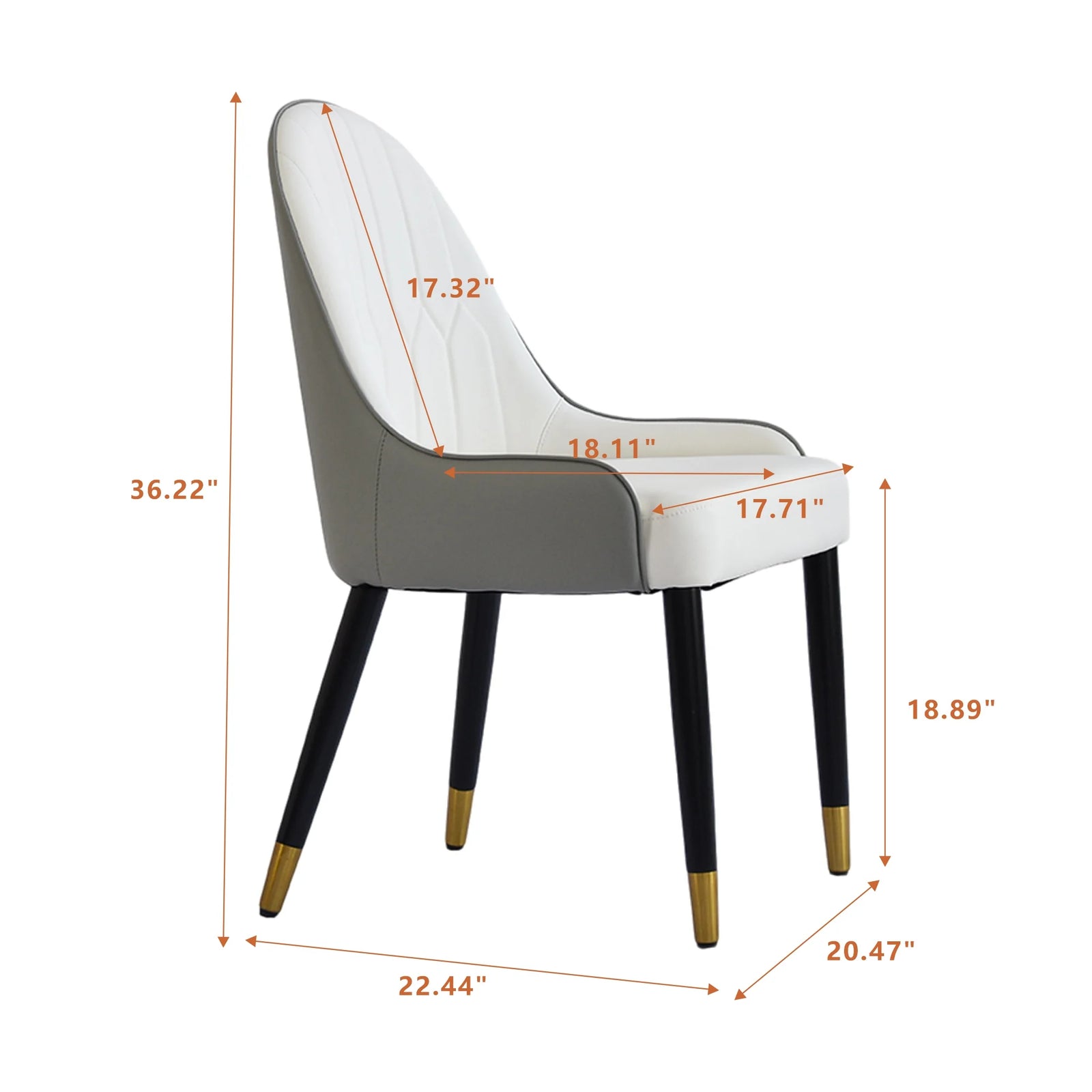 Vegan Full Back Dining Chair | White PU Leather Gray Back Set of 2