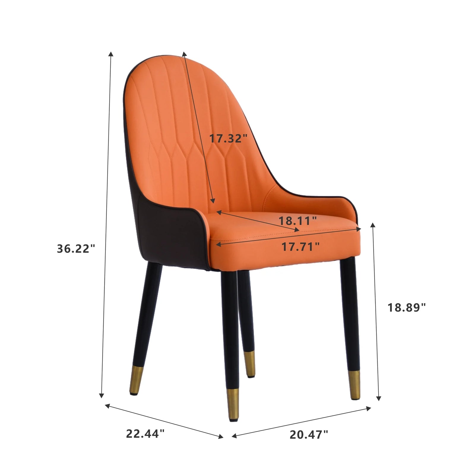 Silla de comedor vegana con respaldo completo | Cuero sintético naranja (juego de 2)