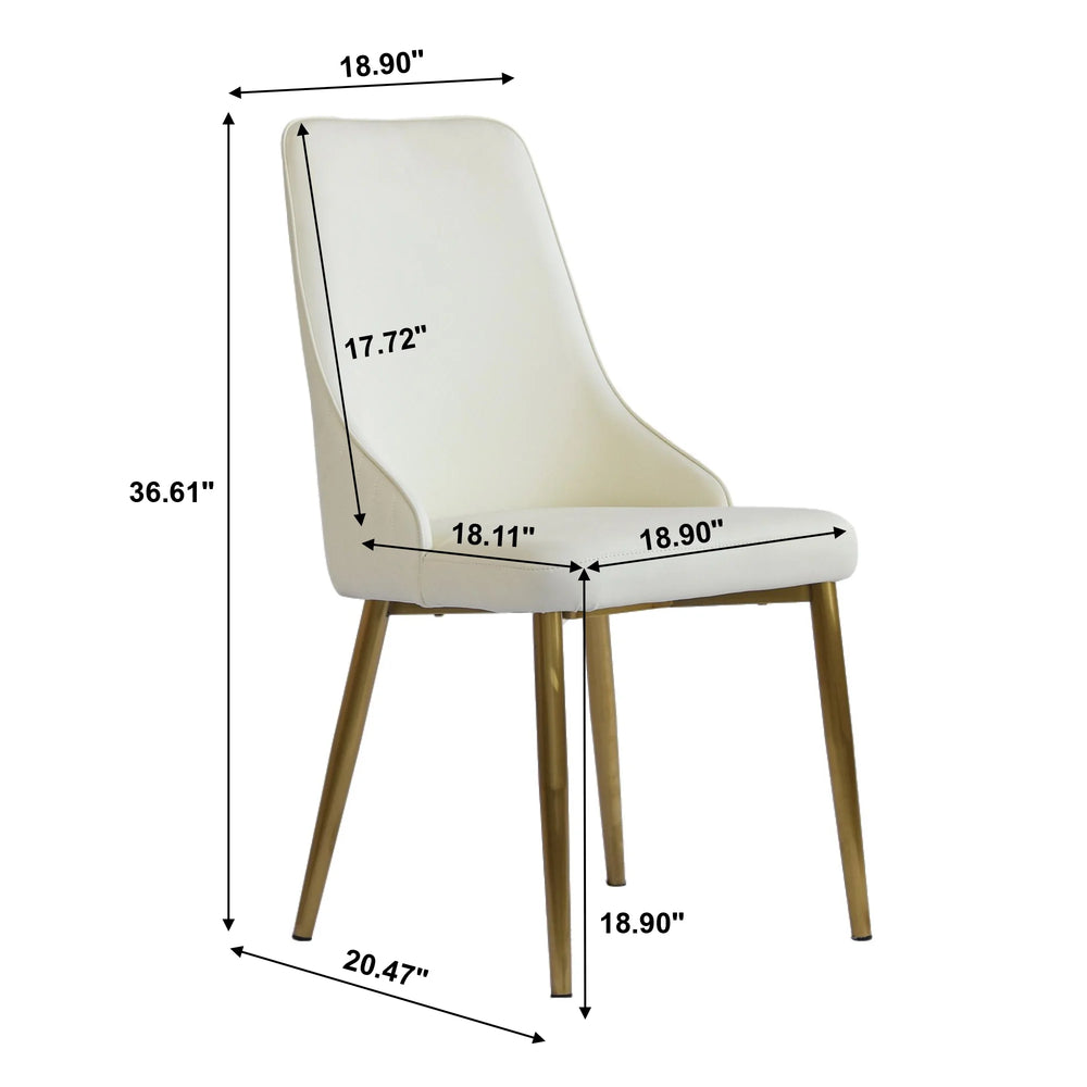 Vegan High Back Dining Chair | Ivory PU Leather Set of 2
