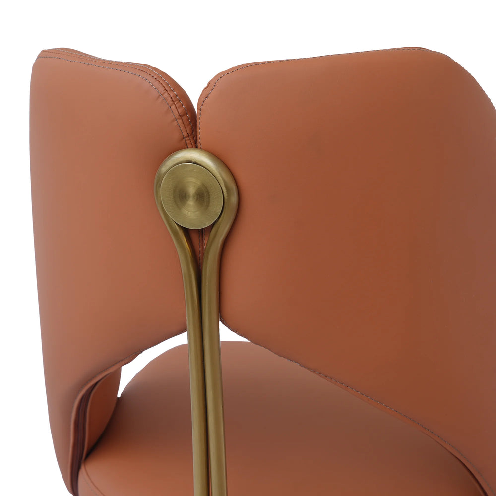 Vegan Open Back Dining Chair | Orange PU Leather Set of 2