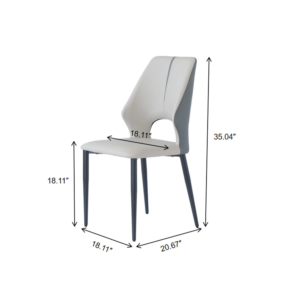 Vegan Open Back Dining Chair | Gray PU Leather Set of 2