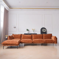 Deluxe Urban Cloud Sectional Sofas | 5-Piece Velvet Orange L-Shaped Sectionals 4-Seater With 1 Ottoman