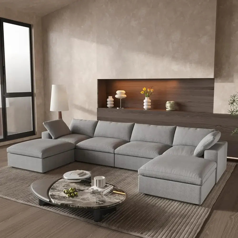 WJS Home  Large U Shaped Sectional with Double Chaise