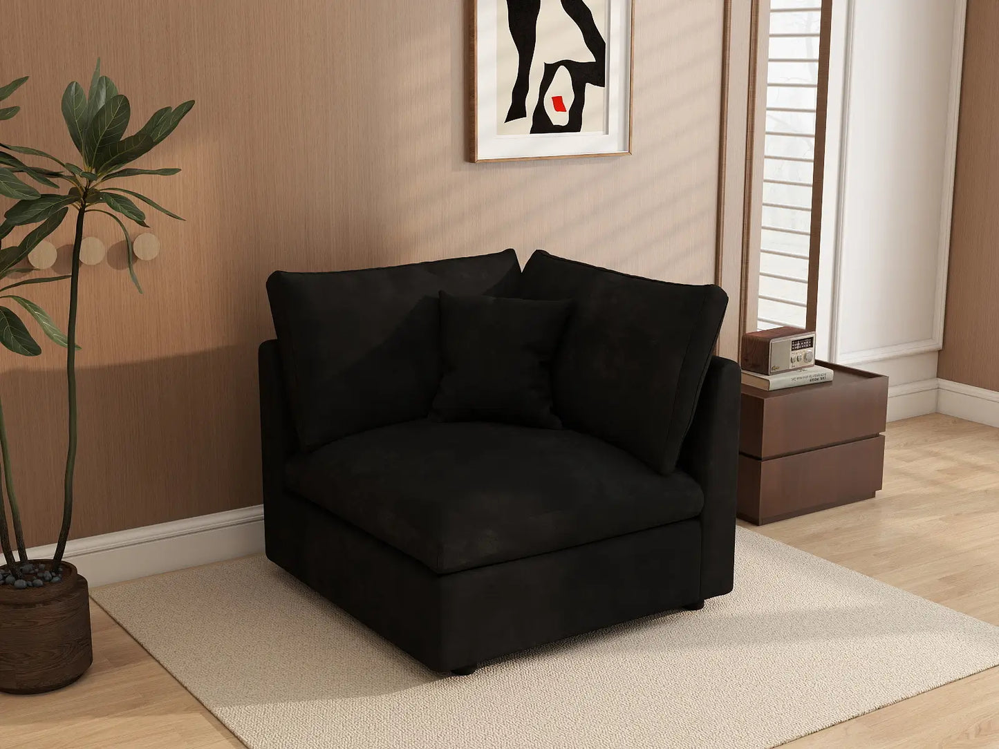 WJS Home 1 Piece Black Cotton Linen Corner Seat 1 Seater_1