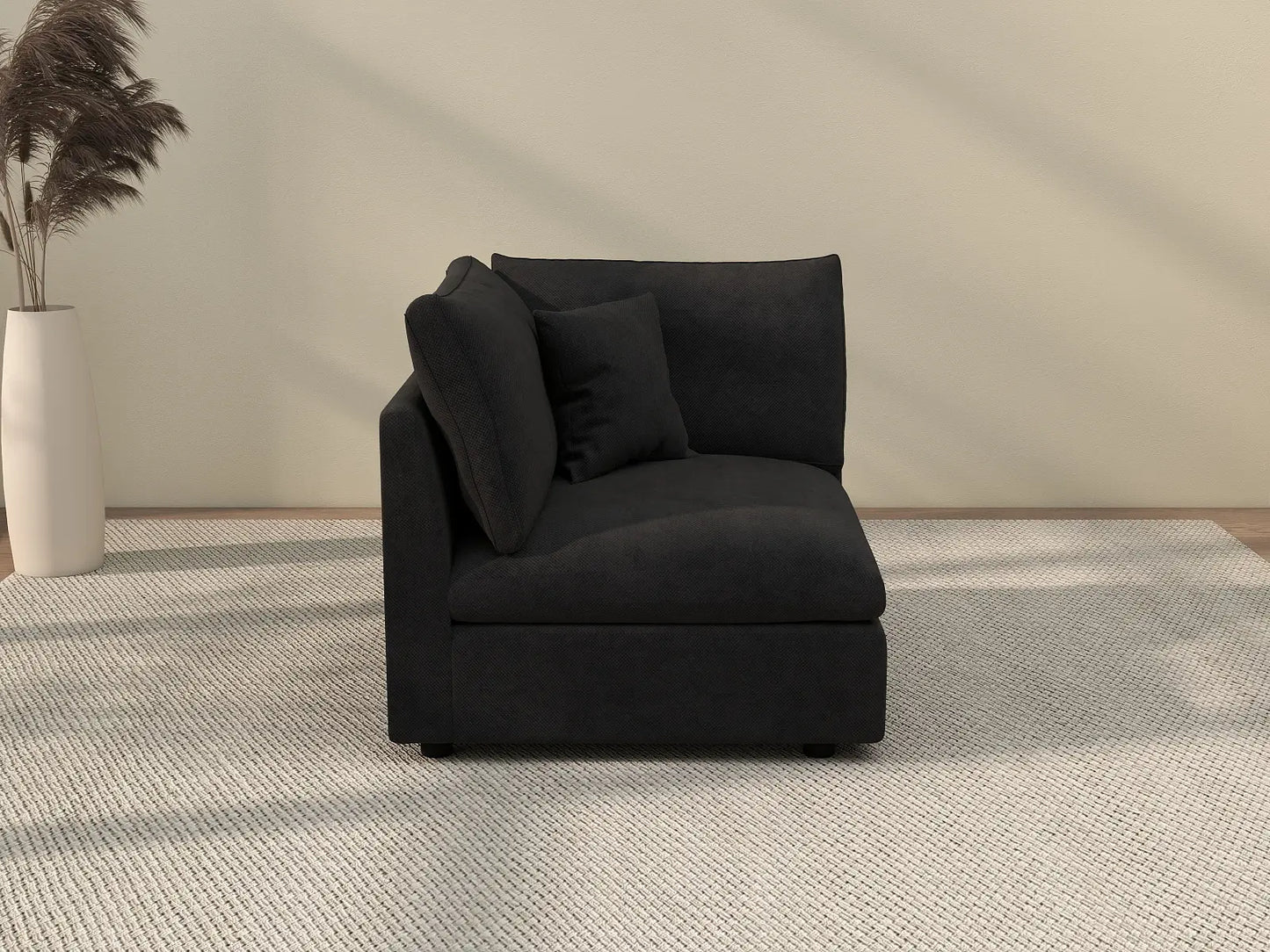 WJS Home 1 Piece Black Cotton Linen Corner Seat 1 Seater_2