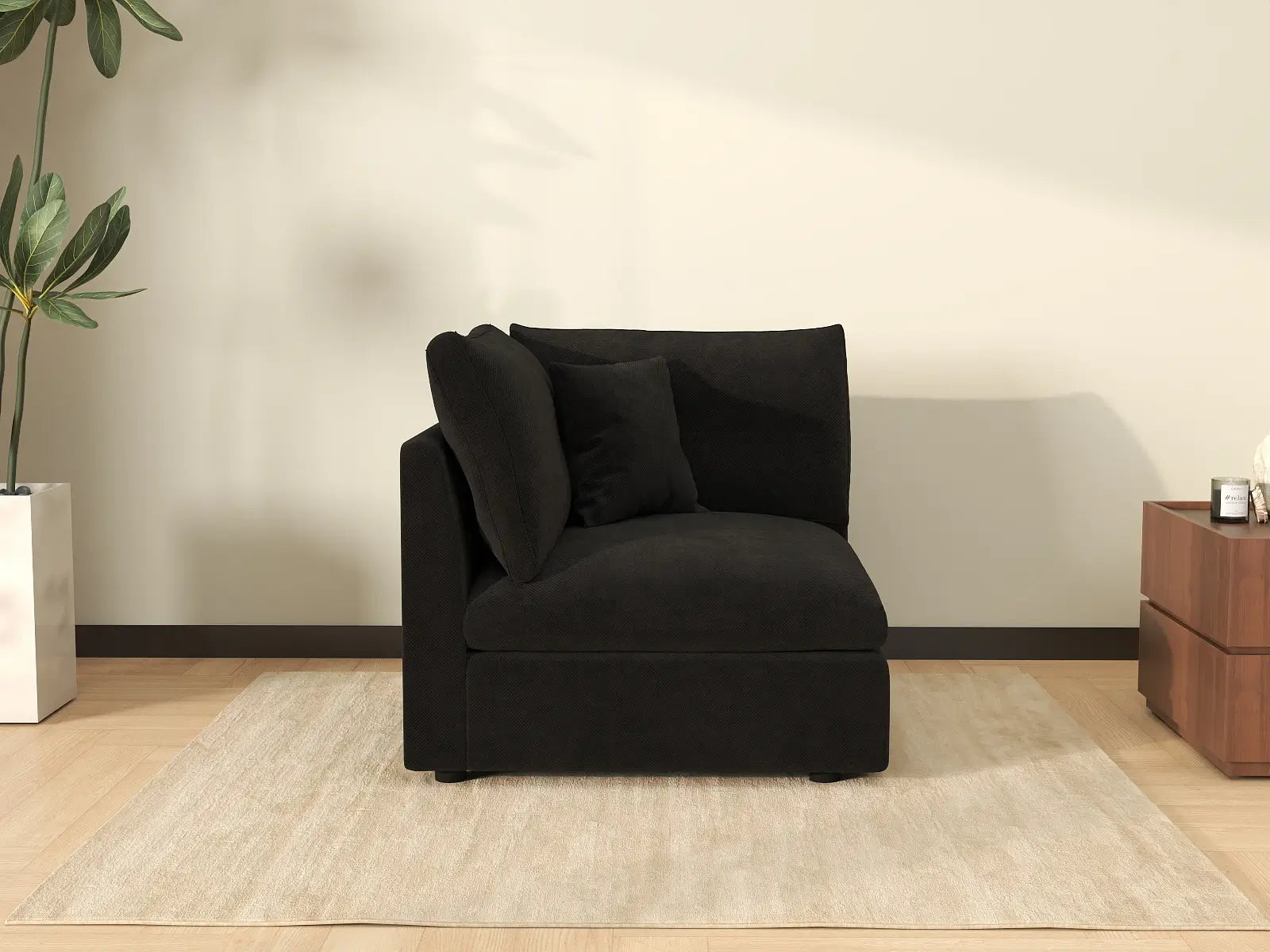 WJS Home 1 Piece Black Cotton Linen Corner Seat 1 Seater_6