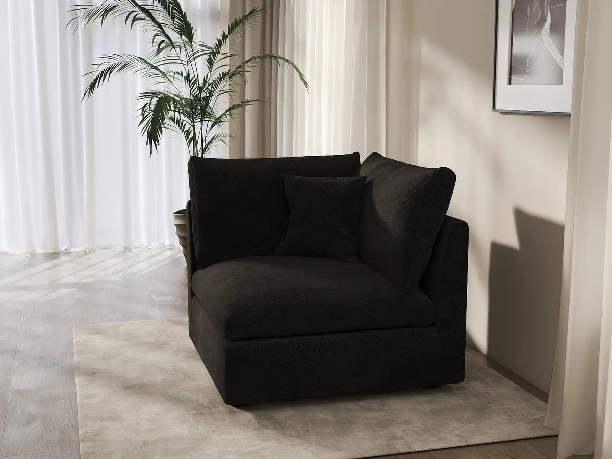 WJS Home 1 Piece Black Cotton Linen Corner Seat 1 Seater_7
