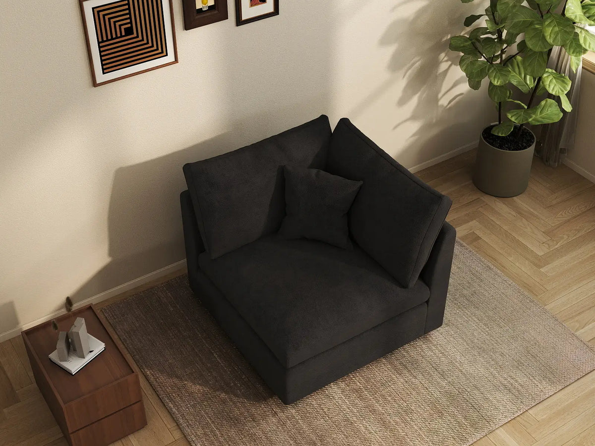 WJS Home 1 Piece Black Cotton Linen Corner Seat 1 Seater_8