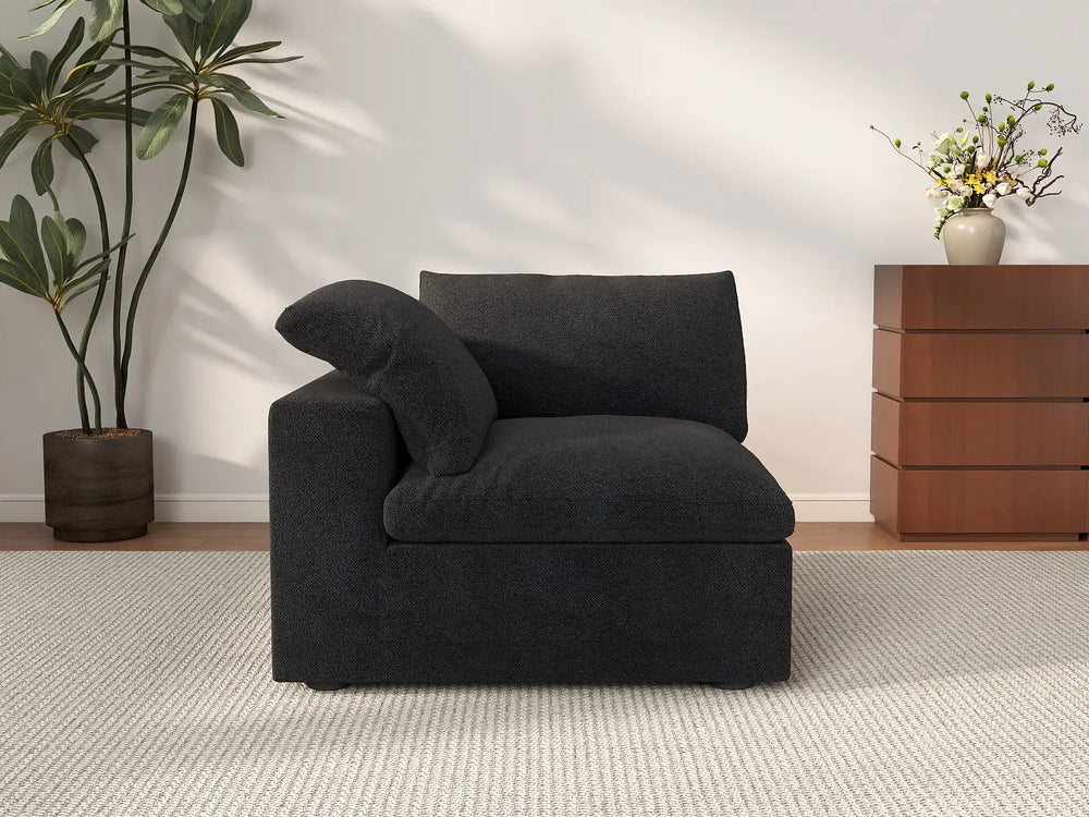 WJS Home 1 Piece Black Cotton and Linen Armless Single Sofa 1 Seater_2