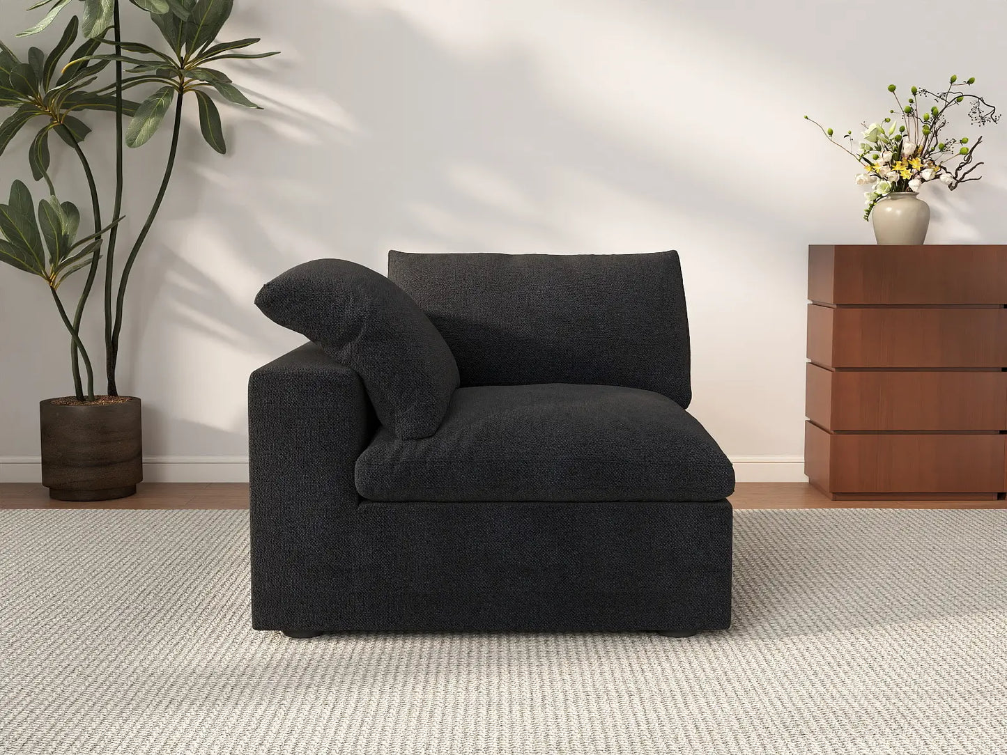WJS Home 1 Piece Black Cotton and Linen Armless Single Sofa 1 Seater_2