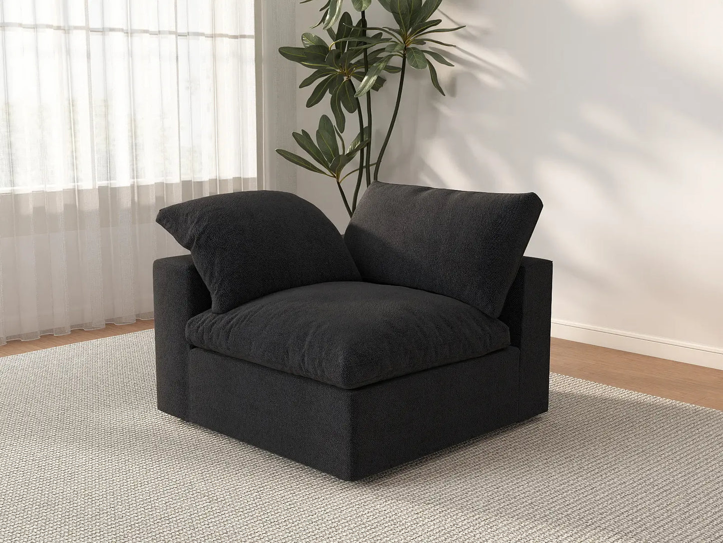 WJS Home 1 Piece Black Cotton and Linen Armless Single Sofa 1 Seater_3