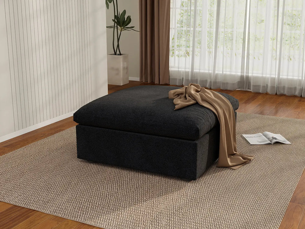 WJS Home 1 Piece Cotton and Linen Black Ottomans 40 Removable _ Washable Covers_1