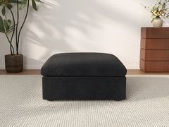 Deluxe Cloud Black Storage Ottoman | 1-Piece, Cotton and Linen Fabric, Washable Covers