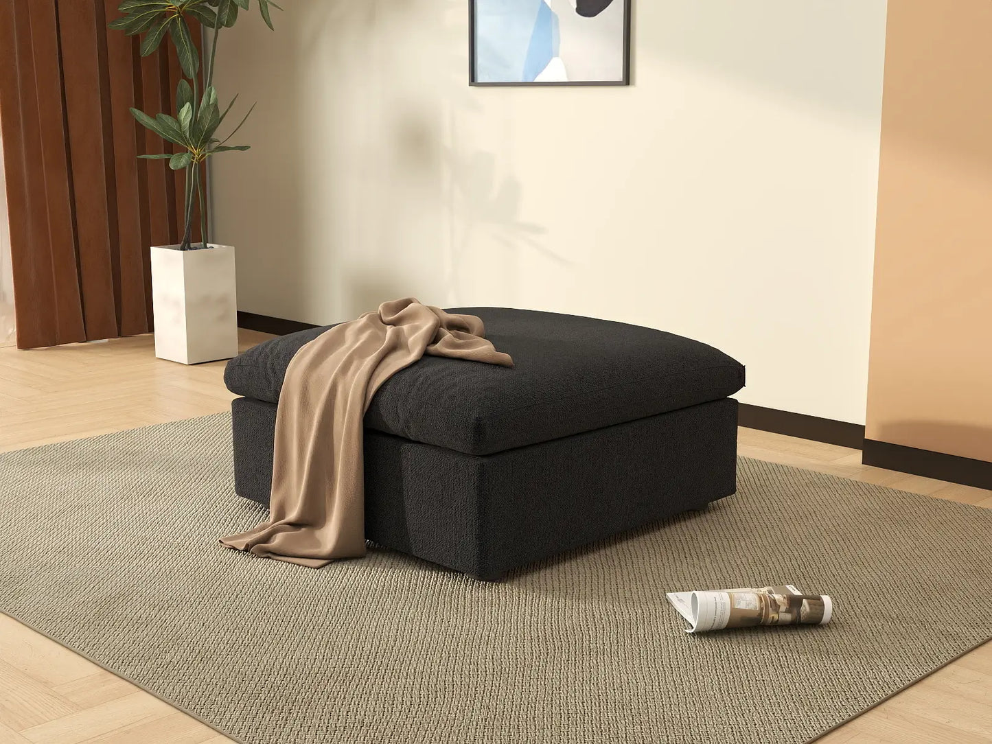 WJS Home 1 Piece Cotton and Linen Black Ottomans 40 Removable _ Washable Covers_6