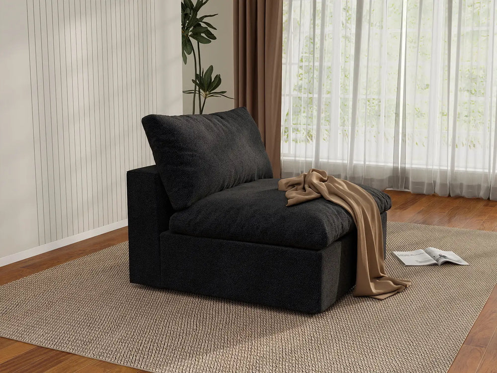 WJS Home 1 Piece Cotton and Linen Black Single Sofa 40 Cloud Like Backrest Pillows 1 Seater_1