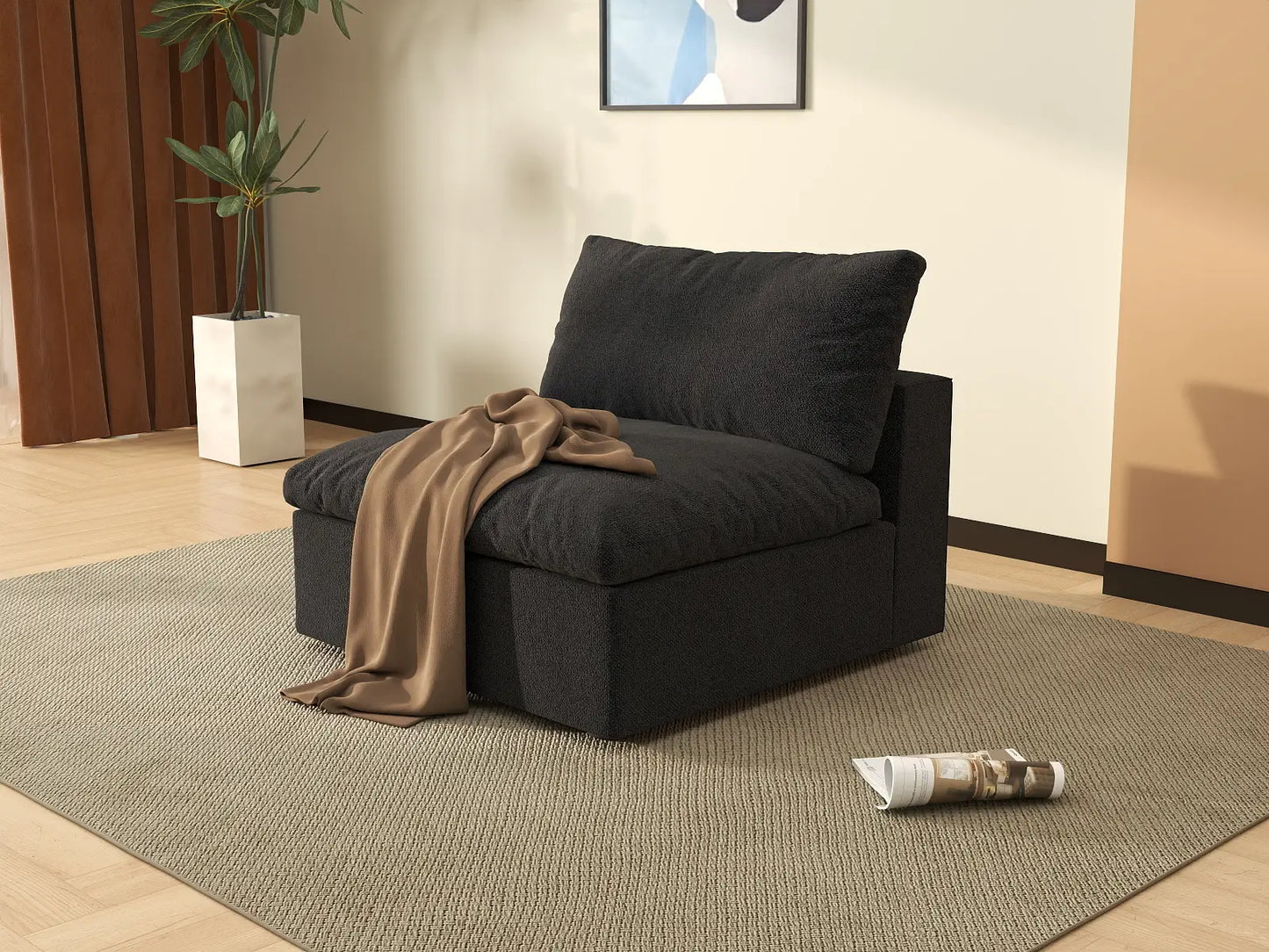 WJS Home 1 Piece Cotton and Linen Black Single Sofa 40 Cloud Like Backrest Pillows 1 Seater_6