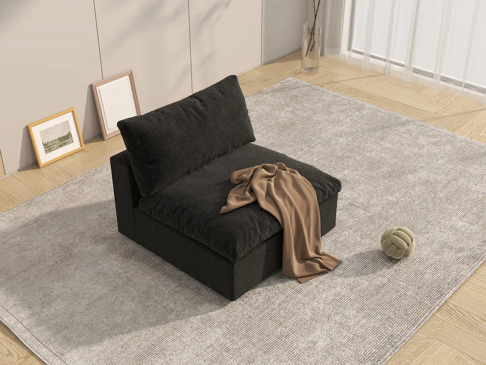 WJS Home 1 Piece Cotton and Linen Black Single Sofa 40 Cloud Like Backrest Pillows 1 Seater_7