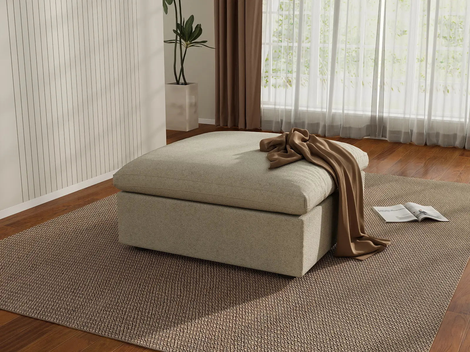 WJS Home 1 Piece Cotton and Linen Khaki Ottomans 40 Removable _ Washable Covers_1