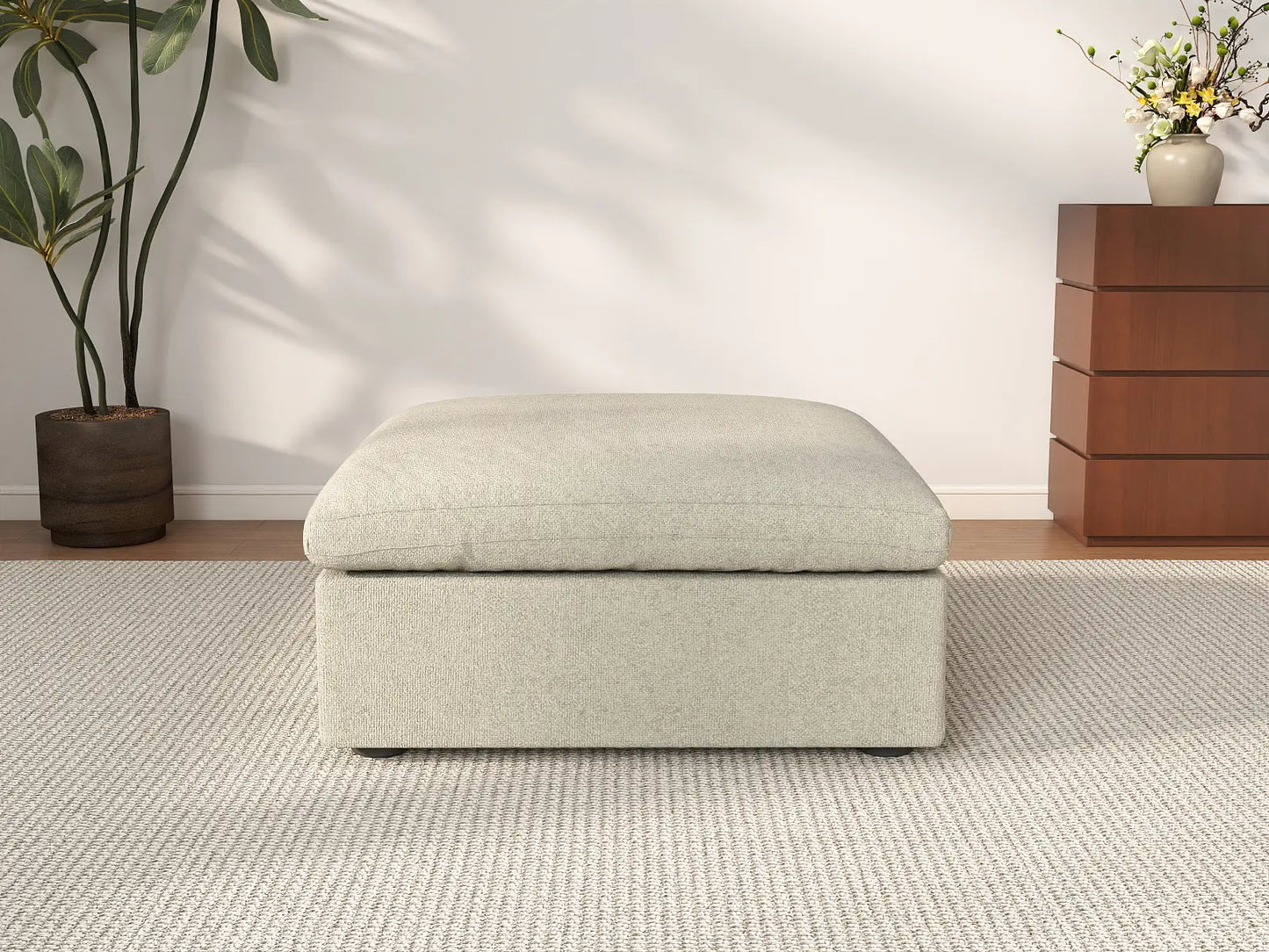 WJS Home 1 Piece Cotton and Linen Khaki Ottomans 40 Removable _ Washable Covers_2