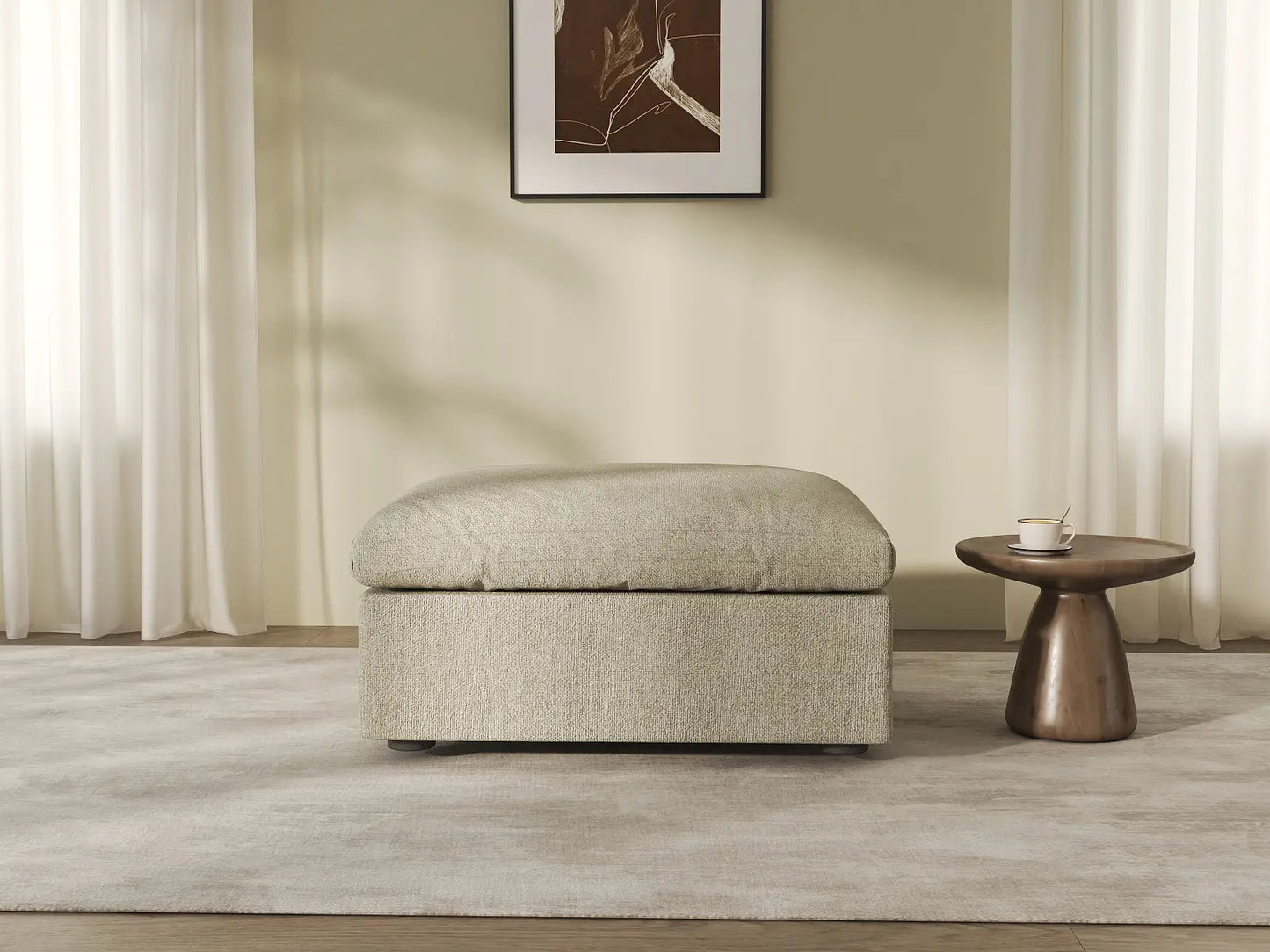 WJS Home 1 Piece Cotton and Linen Khaki Ottomans 40 Removable _ Washable Covers_8