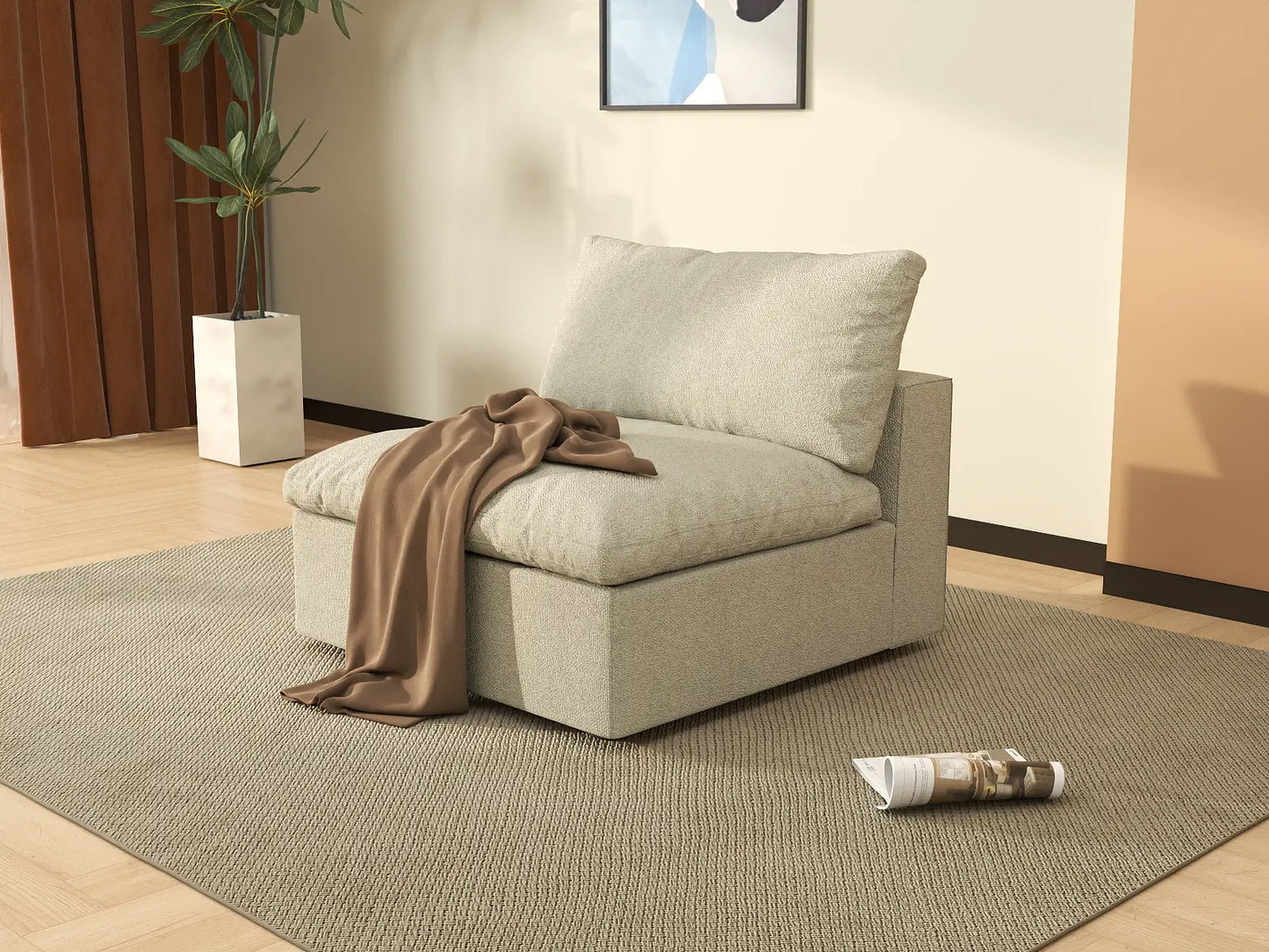 WJS Home 1 Piece Cotton and Linen Khaki Single Sofa 40 Cloud Like Backrest Pillows 1 Seater_6