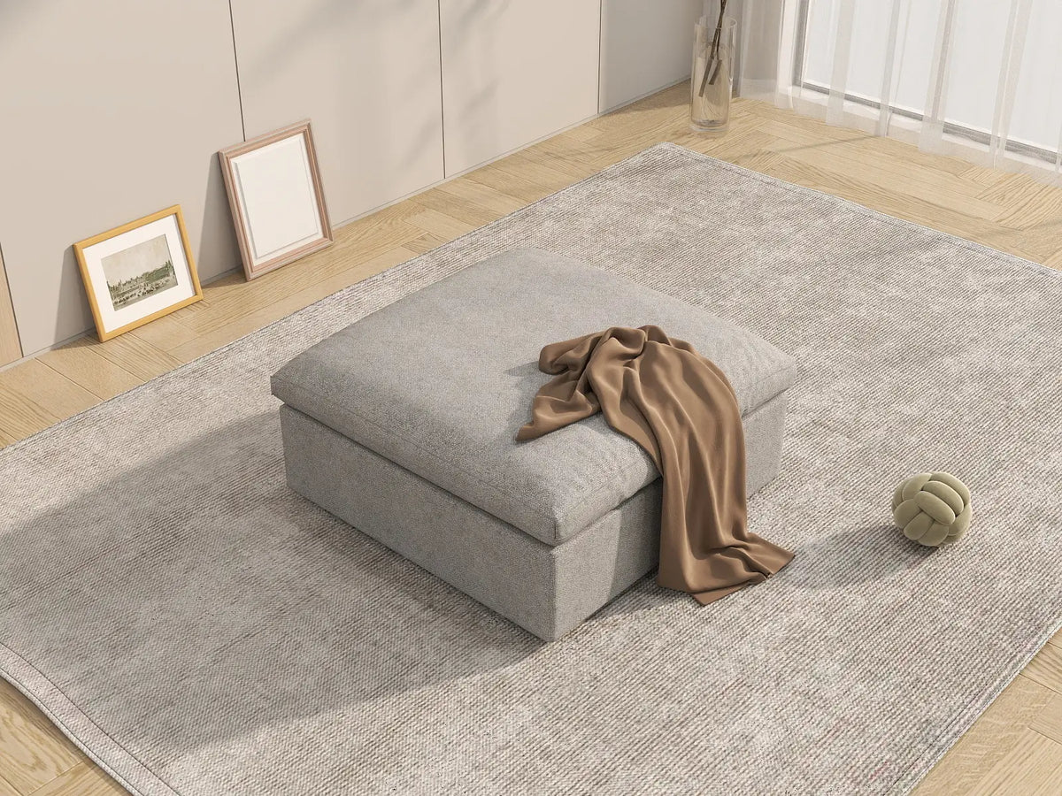 WJS Home 1 Piece Cotton and Linen Light Grey Ottomans 40 Removable _ Washable Covers_7