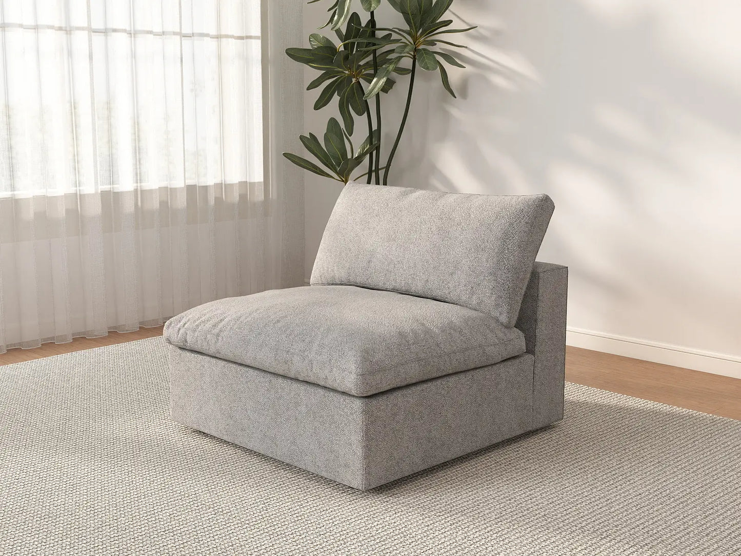 WJS Home 1 Piece Cotton and Linen Light Grey Single Sofa 40 Cloud Like Backrest Pillows 1 Seater_3