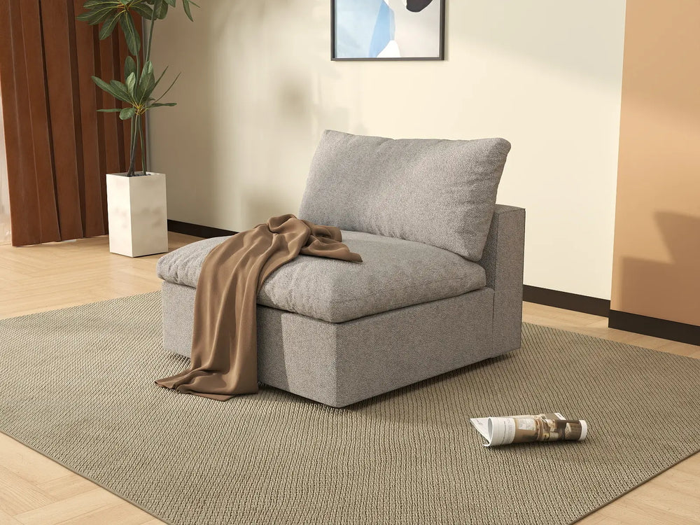 WJS Home 1 Piece Cotton and Linen Light Grey Single Sofa 40 Cloud Like Backrest Pillows 1 Seater_6