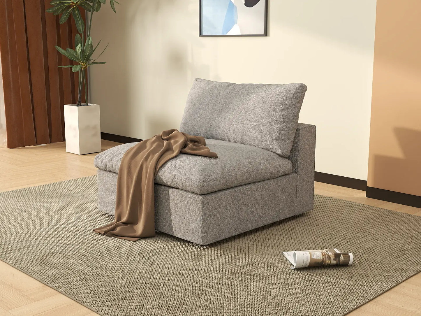 WJS Home 1 Piece Cotton and Linen Light Grey Single Sofa 40 Cloud Like Backrest Pillows 1 Seater_6