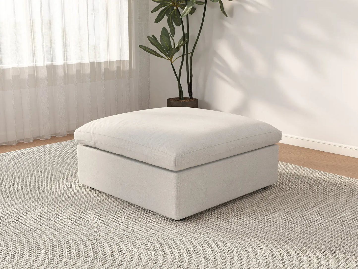 WJS Home 1 Piece Cotton and Linen White Ottomans 40 Removable _ Washable Covers_3