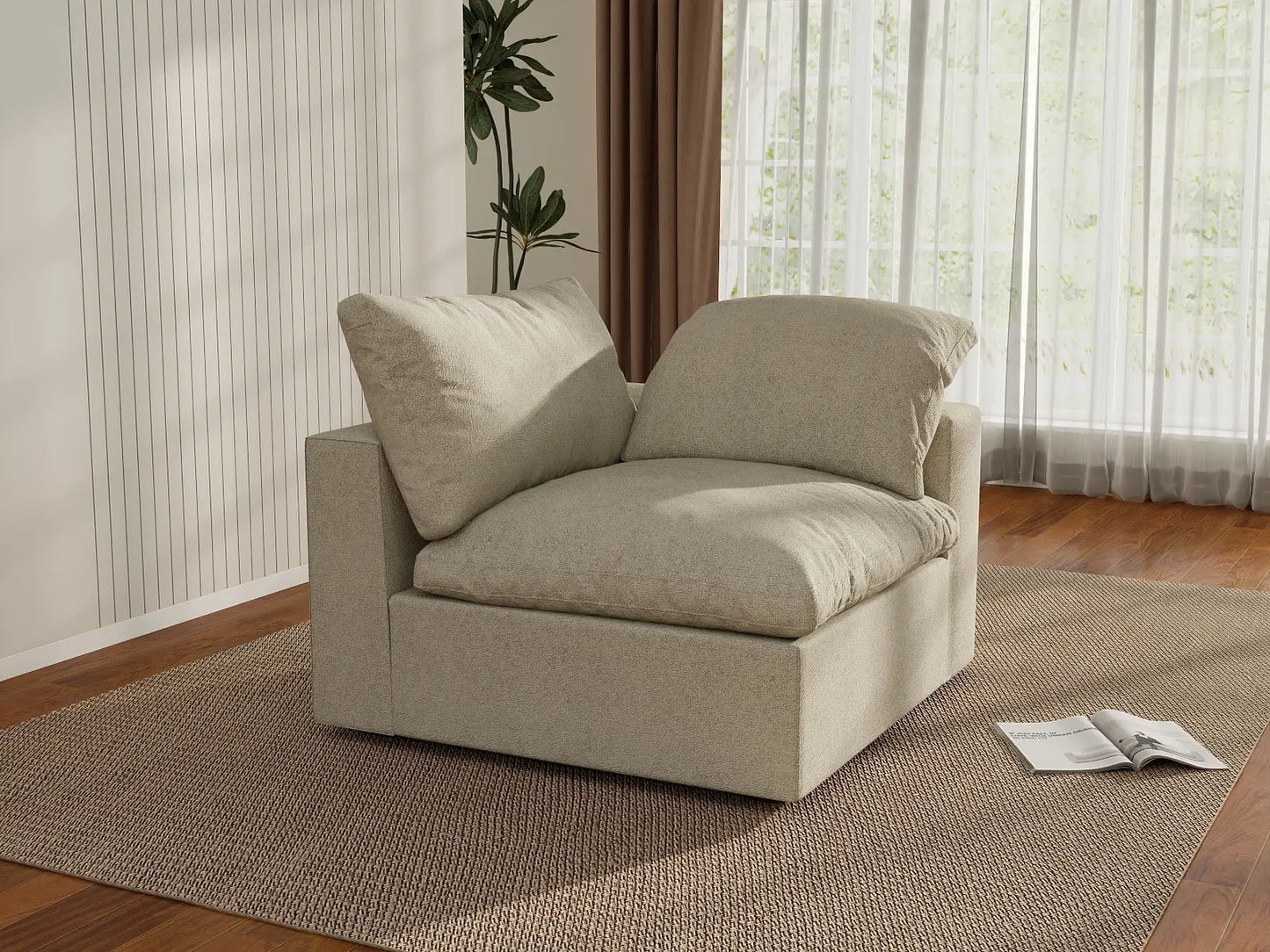 WJS Home 1 Piece Khaki Cotton and Linen Armless Single Sofa 1 Seater_1