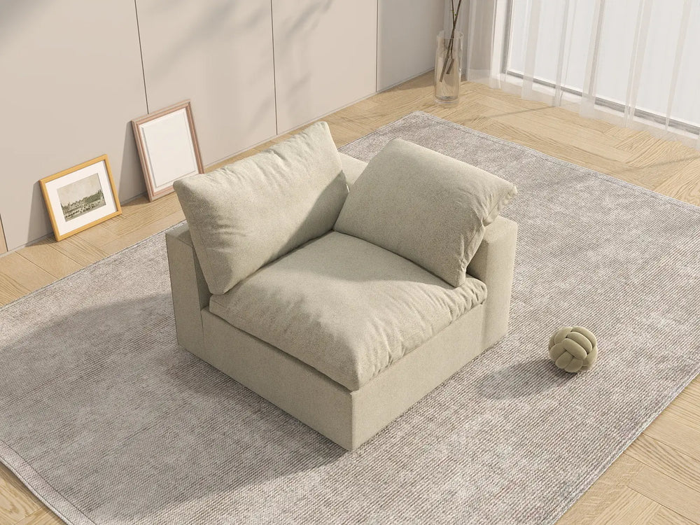WJS Home 1 Piece Khaki Cotton and Linen Armless Single Sofa 1 Seater_7