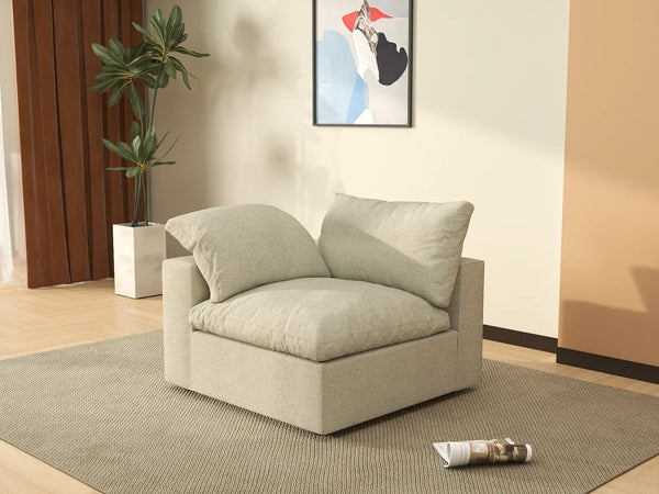 Deluxe Premium Cloud Sectional Sofas | 1-Piece Khaki Cotton and Linen Armless Single Sofa 1-Seater
