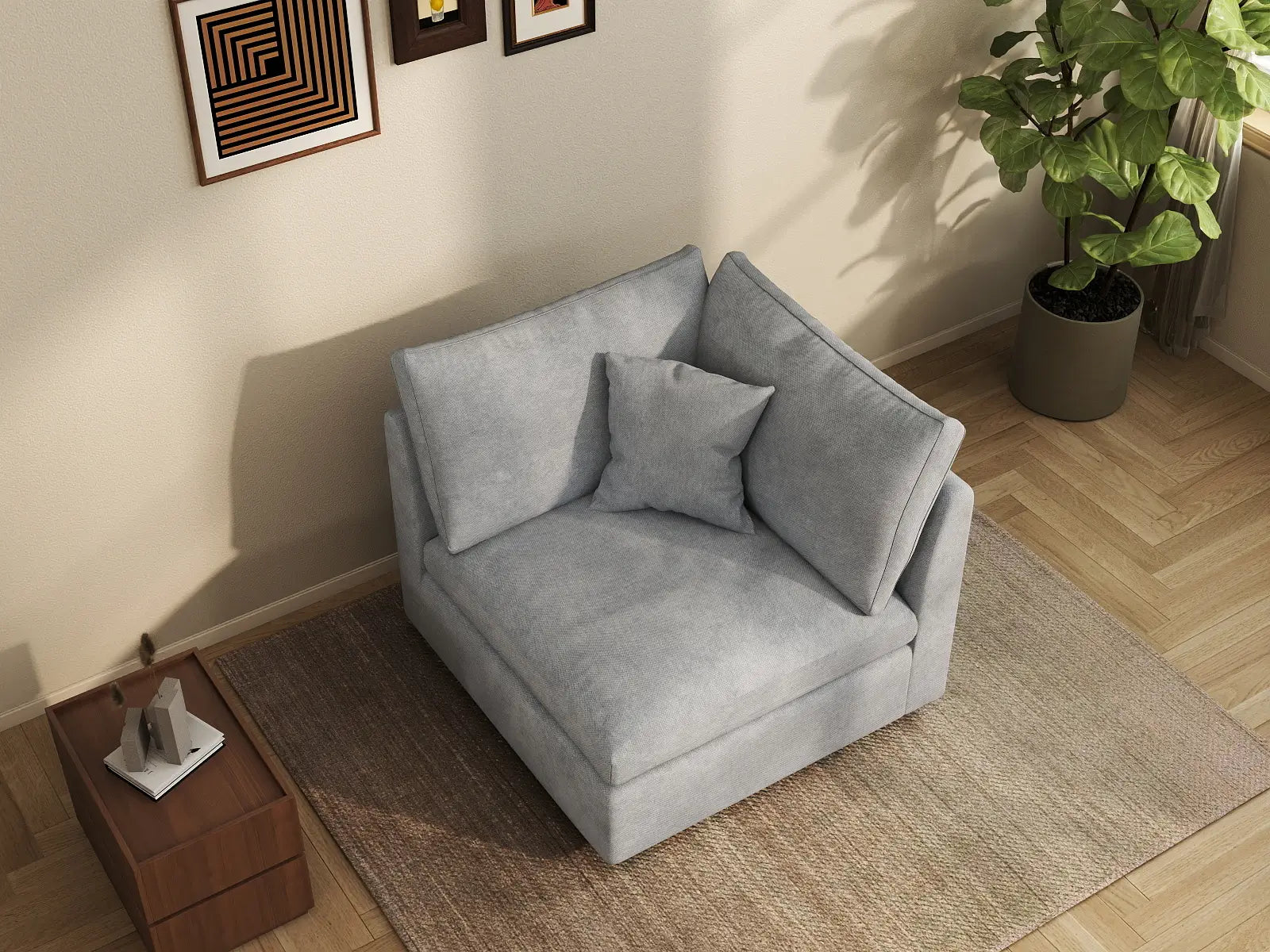 Fundas de sofá seccional Deluxe Slope Cloud | Funda de sofá de chenilla y lino gris claro para 1 plaza