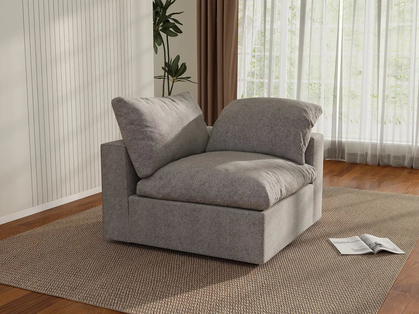 WJS Home 1 Piece Light Grey Cotton and Linen Armless Single Sofa 1 Seater_1