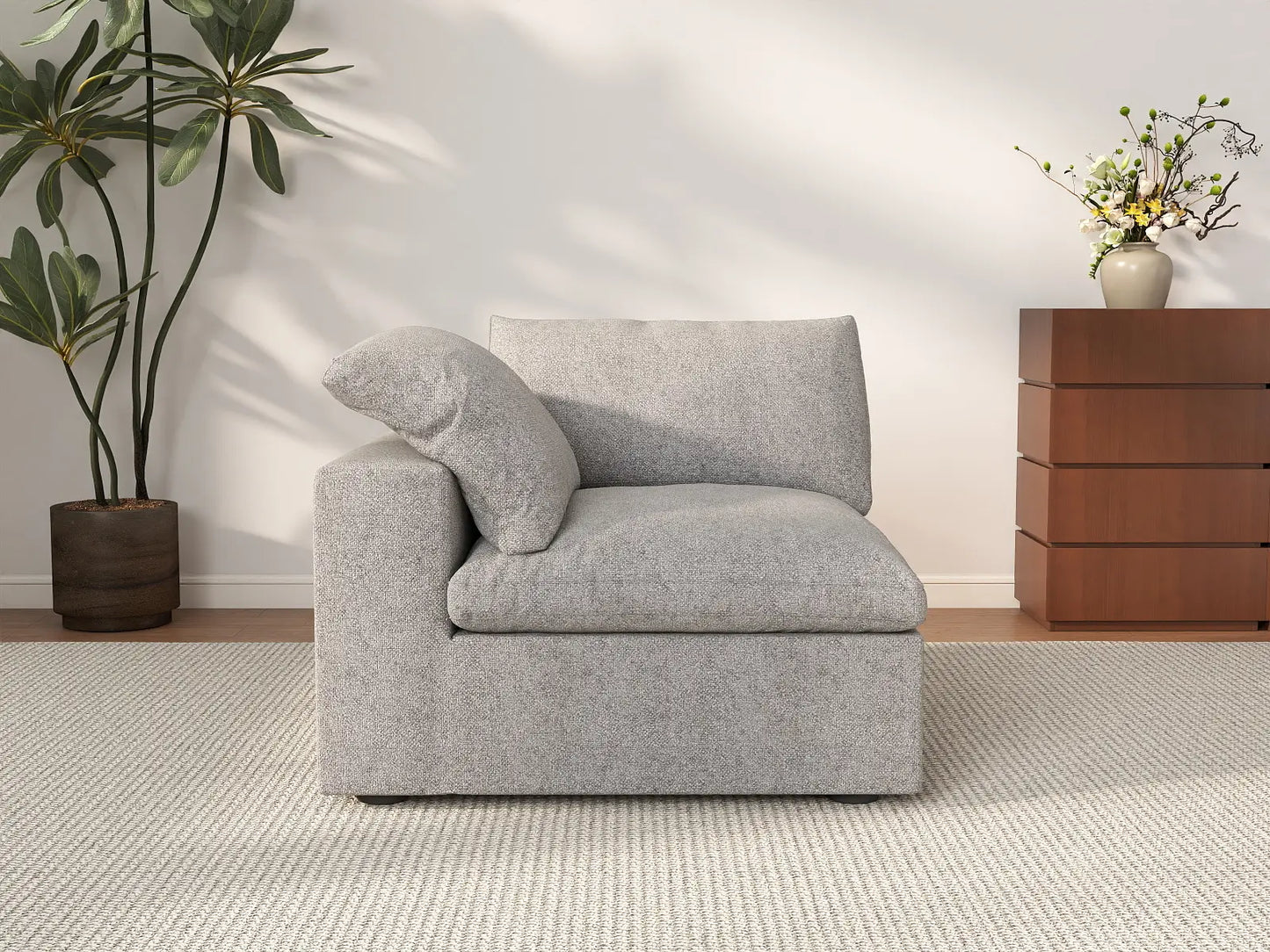 WJS Home 1 Piece Light Grey Cotton and Linen Armless Single Sofa 1 Seater_2