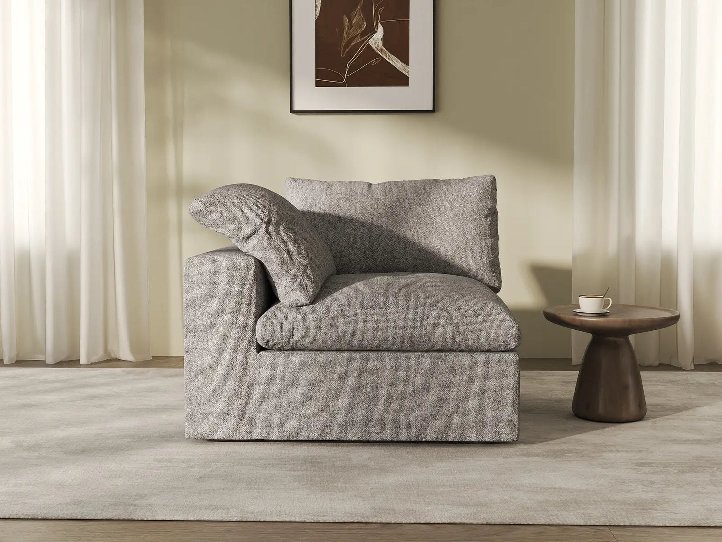 WJS Home 1 Piece Light Grey Cotton and Linen Armless Single Sofa 1 Seater_6