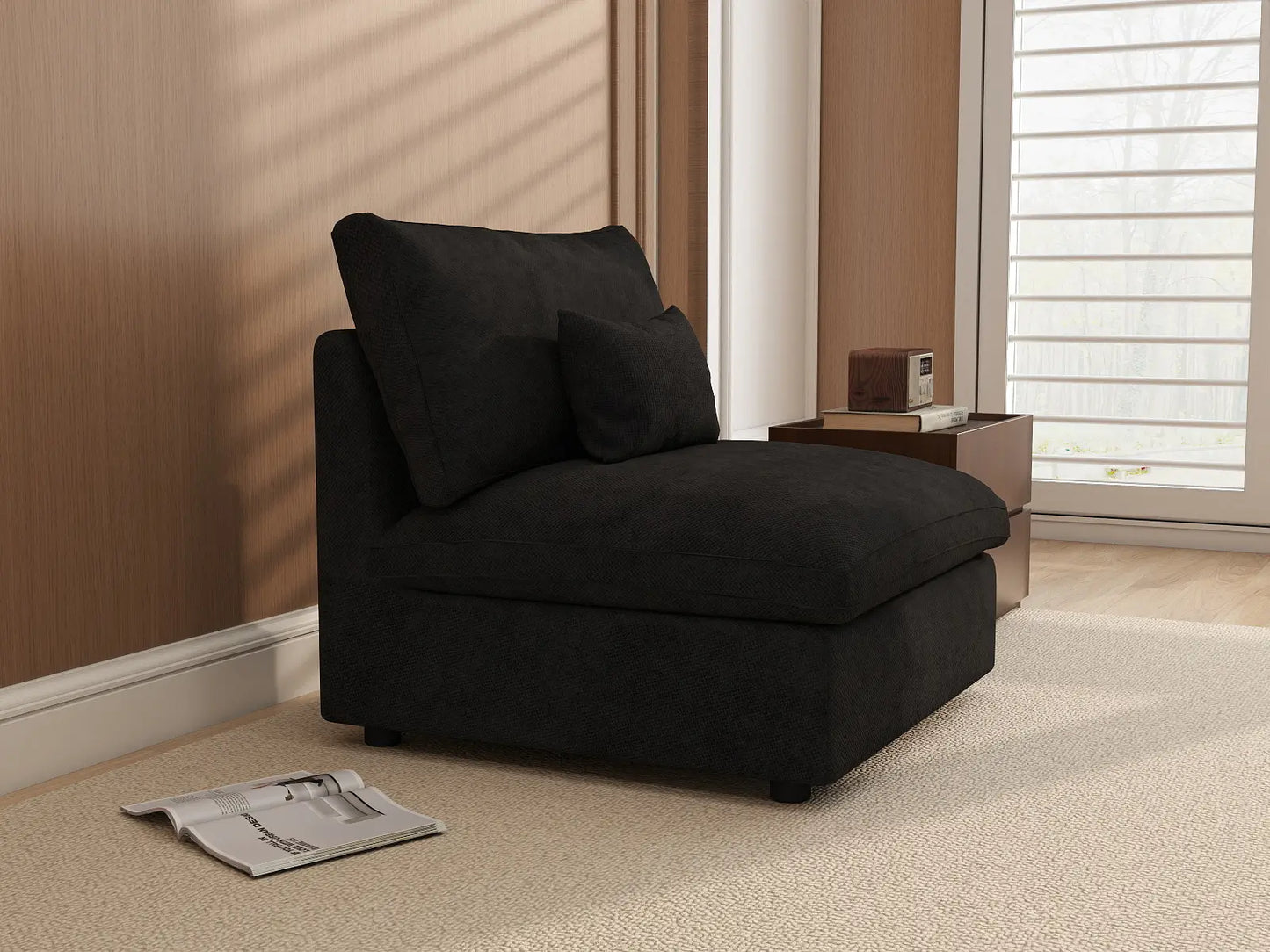 WJS Home 1 Piece Linen Black Single Sofa 40 Adjustable Backrest Pillows 1 Seater_1