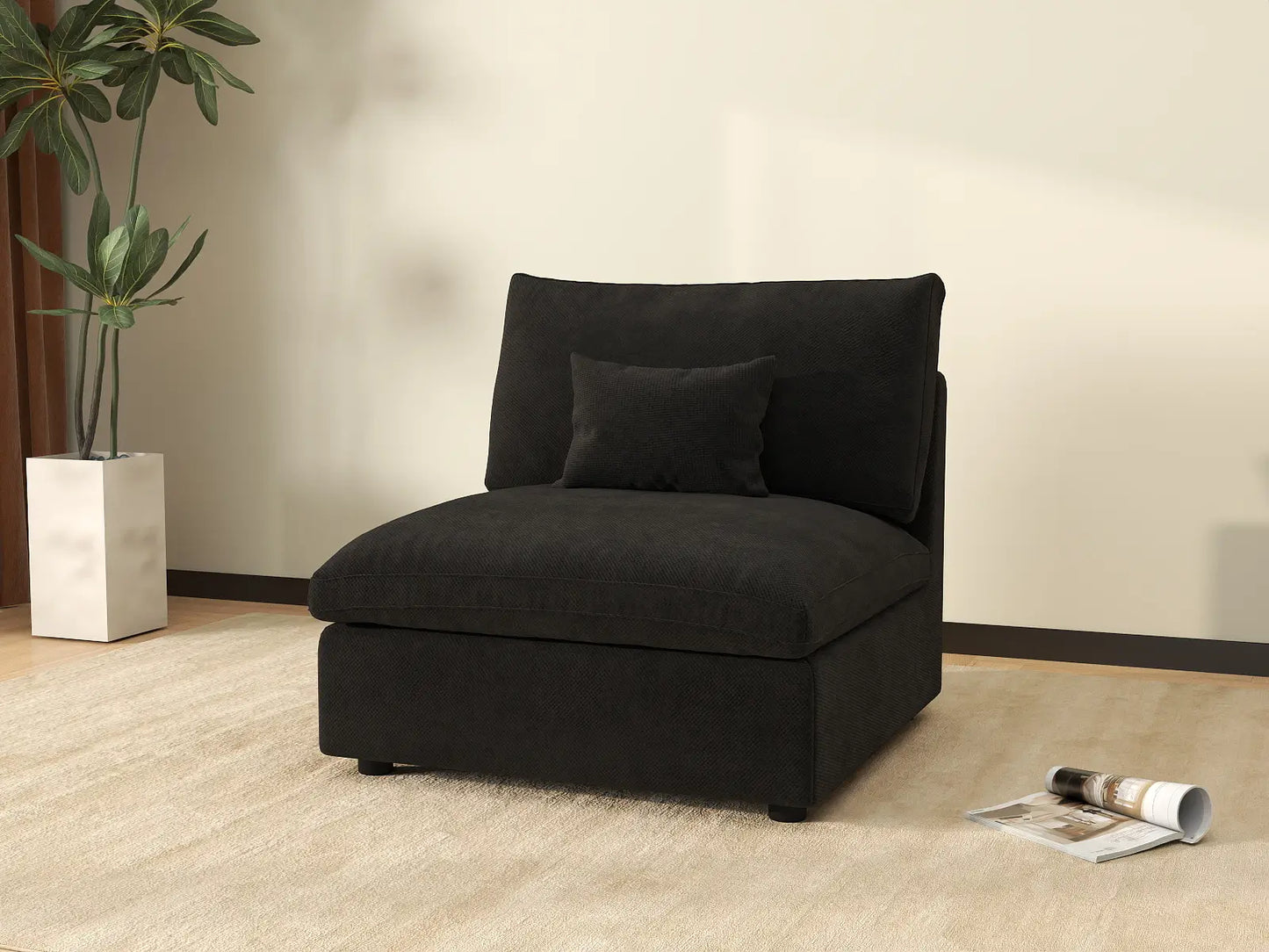 WJS Home 1 Piece Linen Black Single Sofa 40 Adjustable Backrest Pillows 1 Seater_6