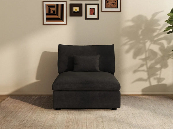 Sofá individual Deluxe Cloud de 1 plaza, color negro, lavable | 1 pieza, tejido de chenilla y lino, diseño modular