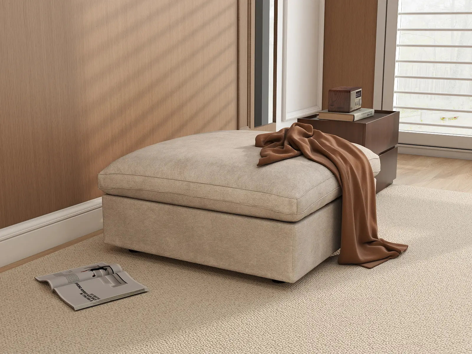 WJS Home 1 Piece Linen Khaki Ottoman_6
