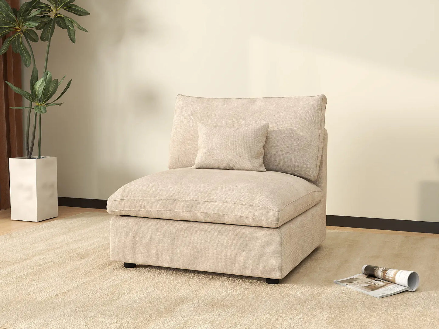 WJS Home 1 Piece Linen Khaki Single Sofa 1 Seater_6