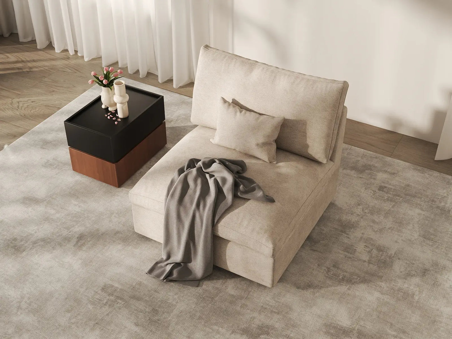 WJS Home 1 Piece Linen Khaki Single Sofa 1 Seater_7