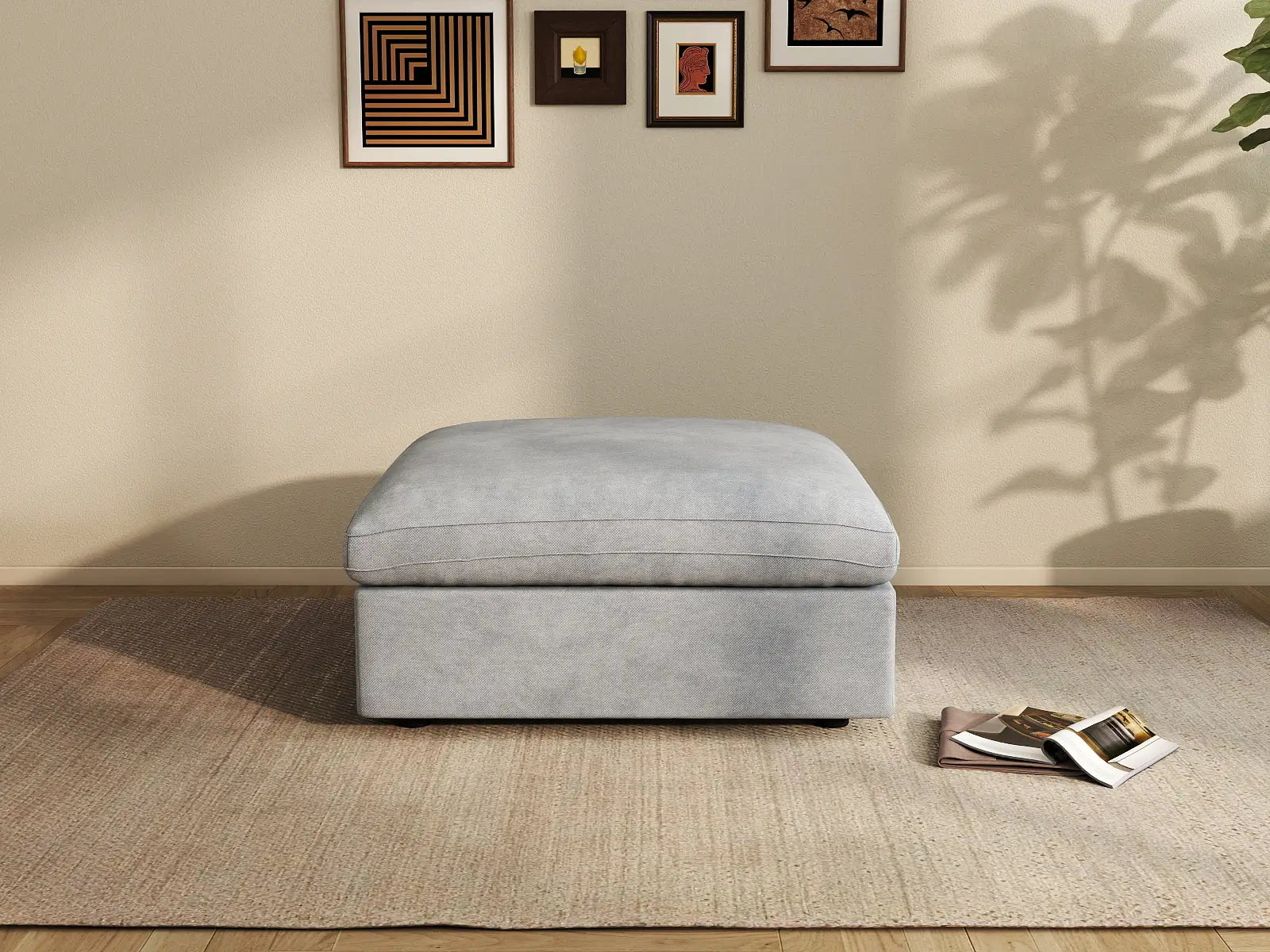 WJS Home 1 Piece Linen Light Grey Ottomans 40 Modular Design 1 Seater_1