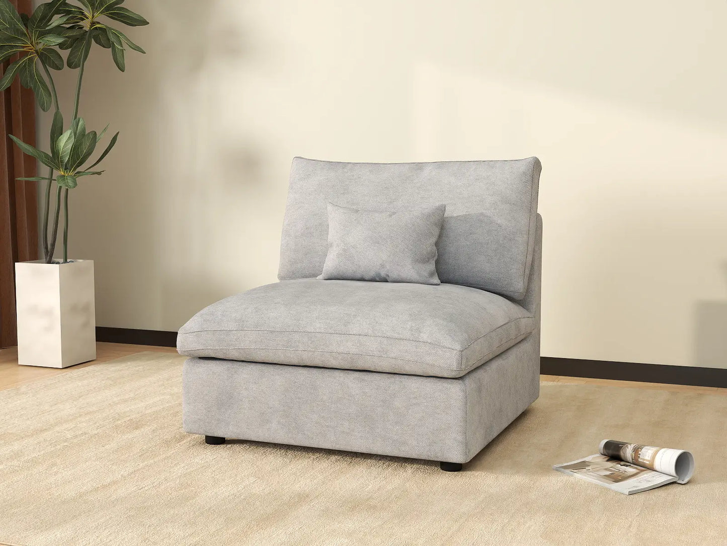 WJS Home 1 Piece Linen Light Grey Single Sofa 40 Adjustable Backrest Pillows 1 Seater_6